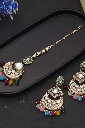Multi color kundan earrings tikka set