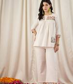 Women's Gorgeous Thread Work Cotton Fabric Straight Kurta Pant Set