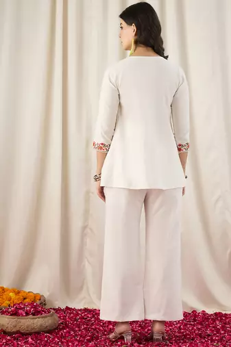Women's Gorgeous Thread Work Cotton Fabric Straight Kurta Pant Set
