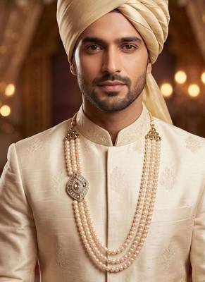   pearl beads dulha groom sherwani mala for   for wedding | layered mala | perfect for groom 5