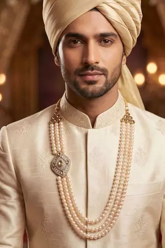  pearl beads dulha groom sherwani mala for   for wedding | layered mala | perfect for groom