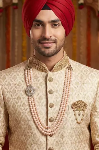   groom sherwani necklace moti mala layered for wedding | groom mala with brooch set