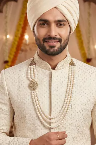   pearl beads dulha groom sherwani mala for   for wedding | layered mala | perfect for groom