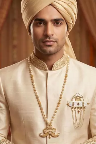   groom sherwani necklace layered moti mala for wedding | groom mala with brooch set