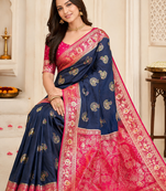 Neavy Blue-Red Color Georgette Saree With Blouse