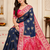 Neavy Blue-Red Color Georgette Saree With Blouse