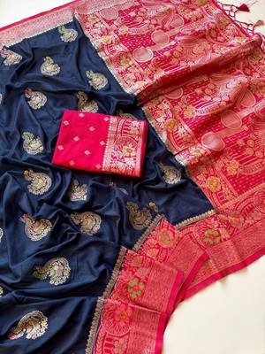 Neavy Blue-Red Color georgettete Saree With Blouse 2