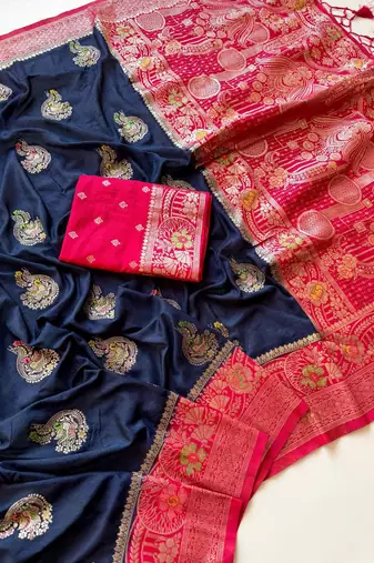 Neavy Blue-Red Color Georgette Saree With Blouse