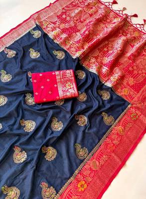 Neavy Blue-Red Color georgettete Saree With Blouse 3
