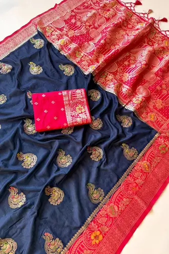Neavy Blue-Red Color Georgette Saree With Blouse