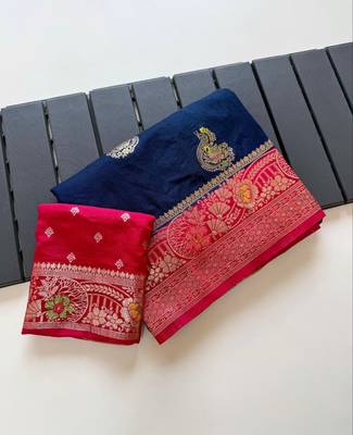 Neavy Blue-Red Color georgettete Saree With Blouse 4