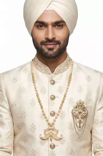 	  groom sherwani necklace layered moti mala for wedding | groom mala with brooch set	