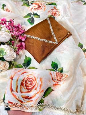 Off White Color floral prints And Hand Khatli Work Silk Blend Saree  4