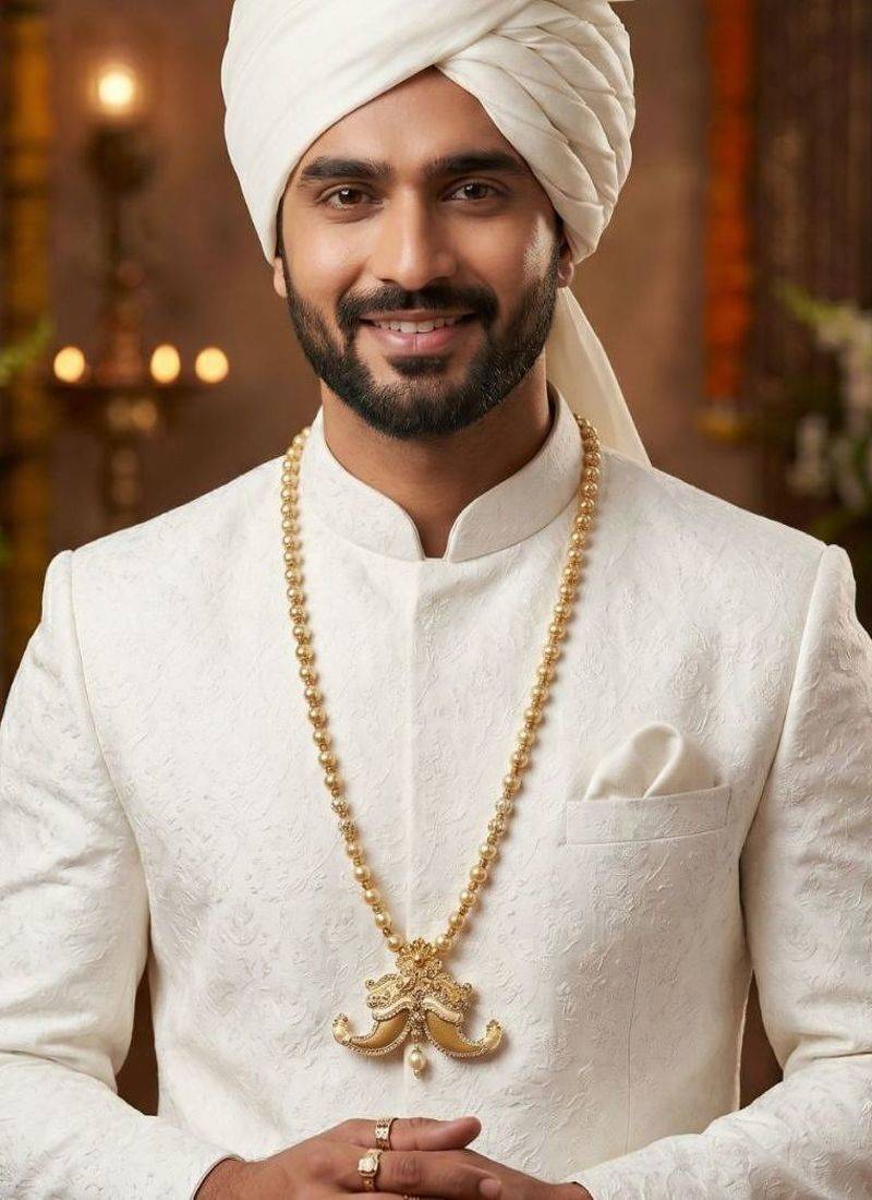   pearl beads dulha groom sherwani mala for   for wedding | layered mala | perfect for groom