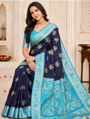 Neavy Blue-Sky Color georgettete Saree With Blouse 1