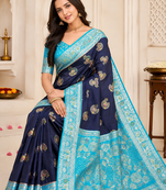 Neavy Blue-Sky Color Georgette Saree With Blouse
