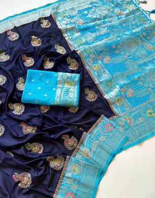 Neavy Blue-Sky Color georgettete Saree With Blouse 2
