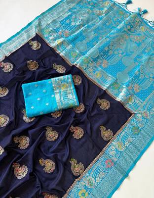 Neavy Blue-Sky Color georgettete Saree With Blouse 3