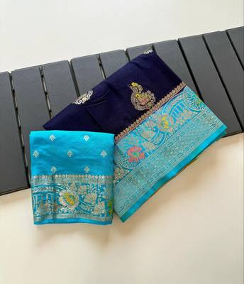 Neavy Blue-Sky Color georgettete Saree With Blouse 4