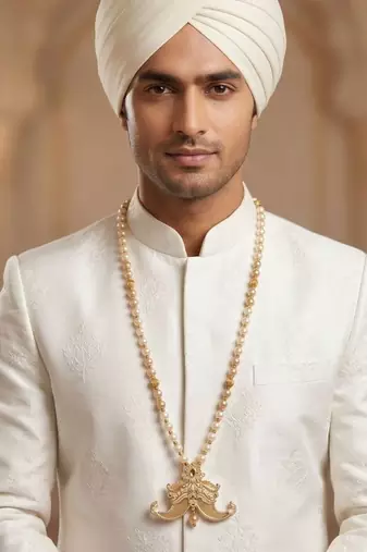   pearl beads dulha groom sherwani mala for   for wedding | layered mala | perfect for groom