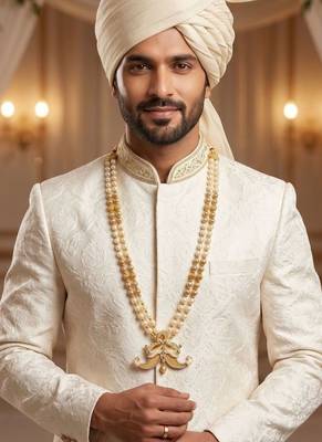   pearl beads dulha groom sherwani mala for   for wedding | layered mala | perfect for groom 5