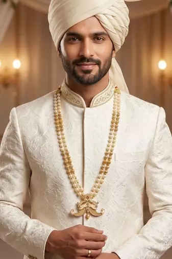   pearl beads dulha groom sherwani mala for   for wedding | layered mala | perfect for groom