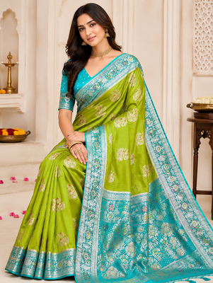 Parrot Green Color georgettete Saree With Blouse 1