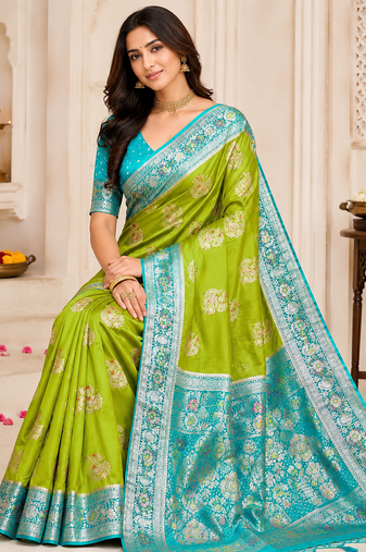 Parrot Green Color Georgette Saree With Blouse