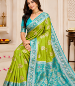 Parrot Green Color Georgette Saree With Blouse