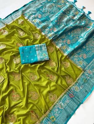 Parrot Green Color georgettete Saree With Blouse 2