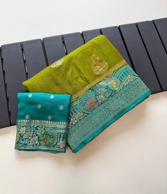 Parrot Green Color georgettete Saree With Blouse 3