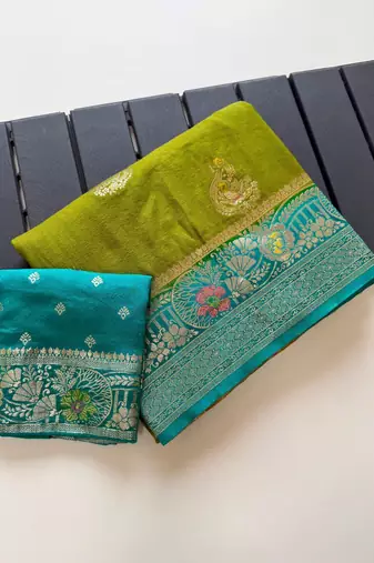 Parrot Green Color Georgette Saree With Blouse