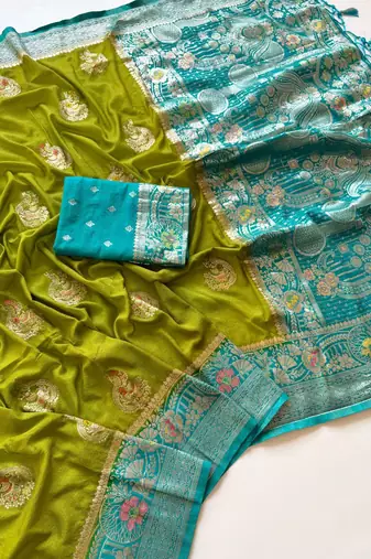 Parrot Green Color Georgette Saree With Blouse
