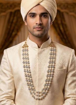   pearl beads dulha groom sherwani mala for   for wedding | layered mala | perfect for groom 5