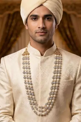  pearl beads dulha groom sherwani mala for   for wedding | layered mala | perfect for groom