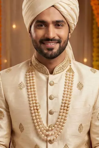  pearl beads dulha groom sherwani mala for   for wedding | layered mala | perfect for groom