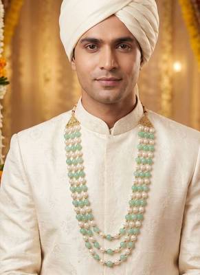   pearl beads dulha groom sherwani mala for   for wedding | layered mala | perfect for groom 5