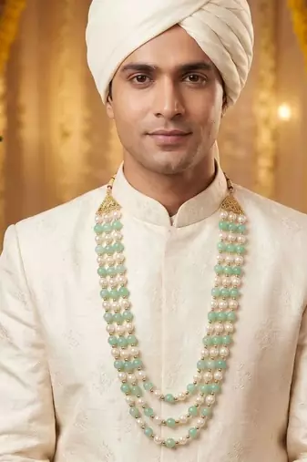   pearl beads dulha groom sherwani mala for   for wedding | layered mala | perfect for groom