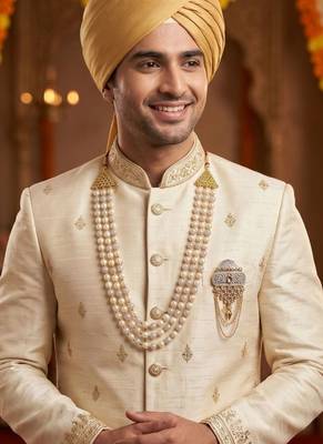   groom sherwani necklace moti mala layered for wedding | groom mala with brooch set 6