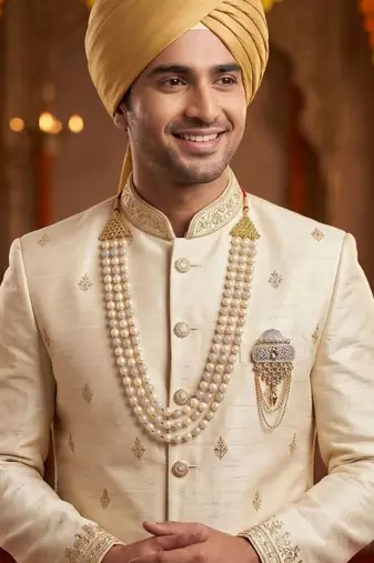   groom sherwani necklace moti mala layered for wedding | groom mala with brooch set