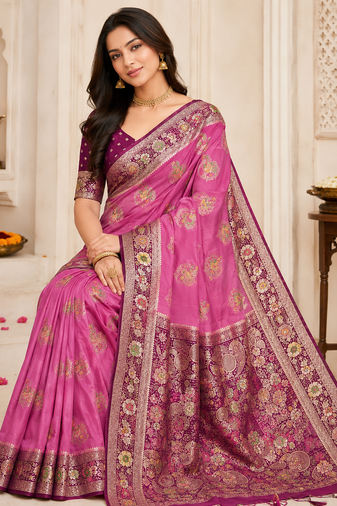 Pink Color Georgette Saree With Blouse