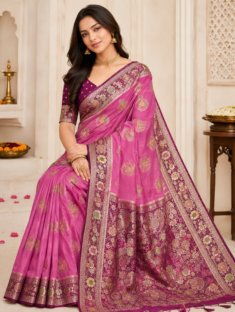 Pink Color Georgette Saree With Blouse