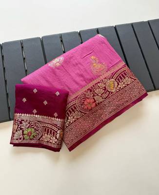 Pink Color Georgette Saree With Blouse 3