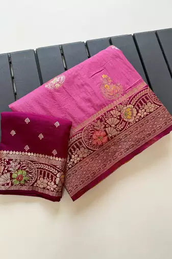 Pink Color Georgette Saree With Blouse