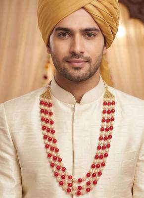   pearl beads dulha groom sherwani mala for   for wedding | layered mala | perfect for groom 5