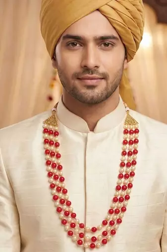   pearl beads dulha groom sherwani mala for   for wedding | layered mala | perfect for groom