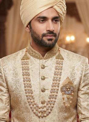   groom sherwani necklace moti mala layered for wedding | groom mala with brooch set 6