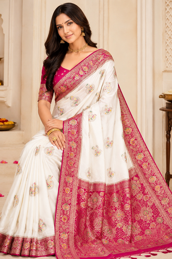 White Color Georgette Saree With Blouse
