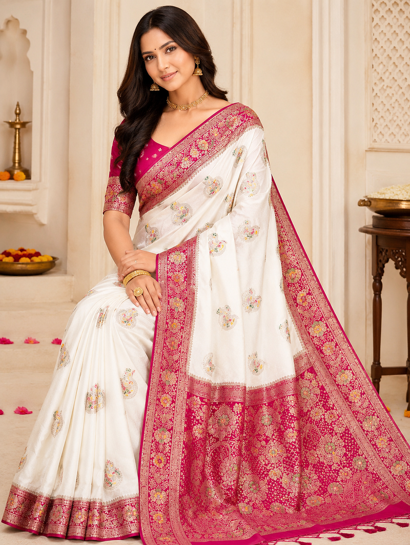 White Color Georgette Saree With Blouse