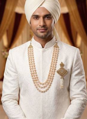   groom sherwani necklace layered moti mala for wedding | groom mala with brooch set 6